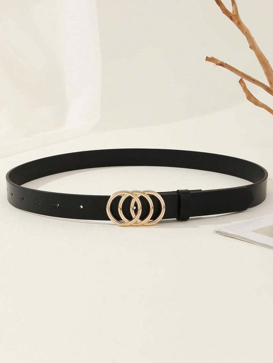 Black Belt with Triple Gold Ring Buckle
