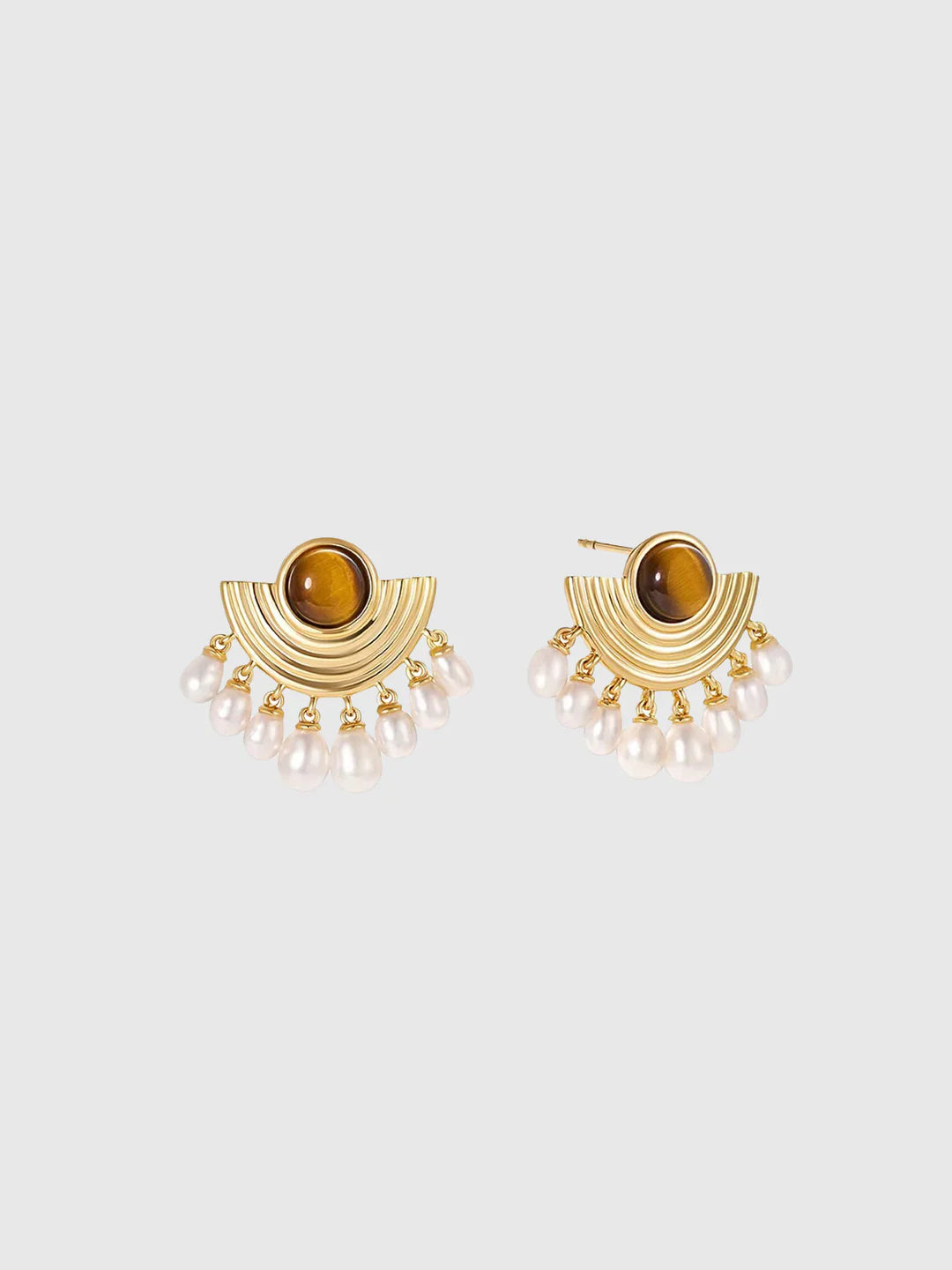 Elegant Pearl and Tiger Eye Earrings