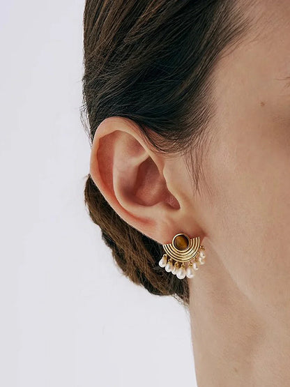 Elegant Pearl and Tiger Eye Earrings