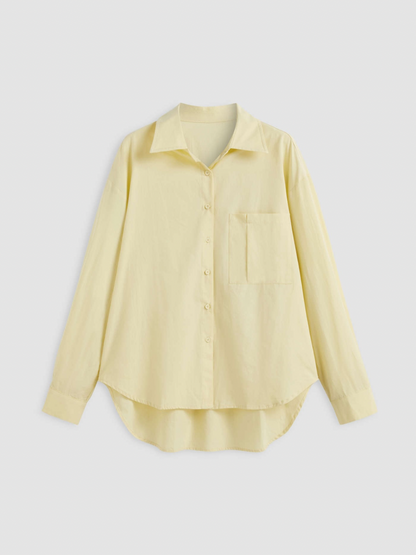 Cotton Collar Solid Long Sleeve Shirt
