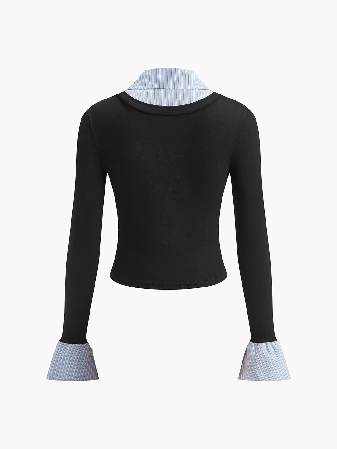Layered Contrast-Collar Knit Top with Shirt Detail