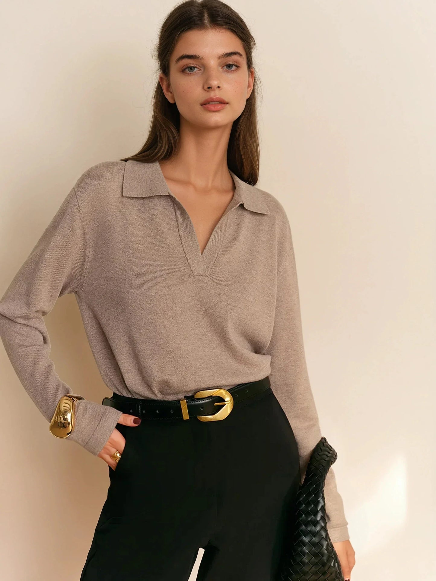 Minimalist Style Knit Polo Sweater