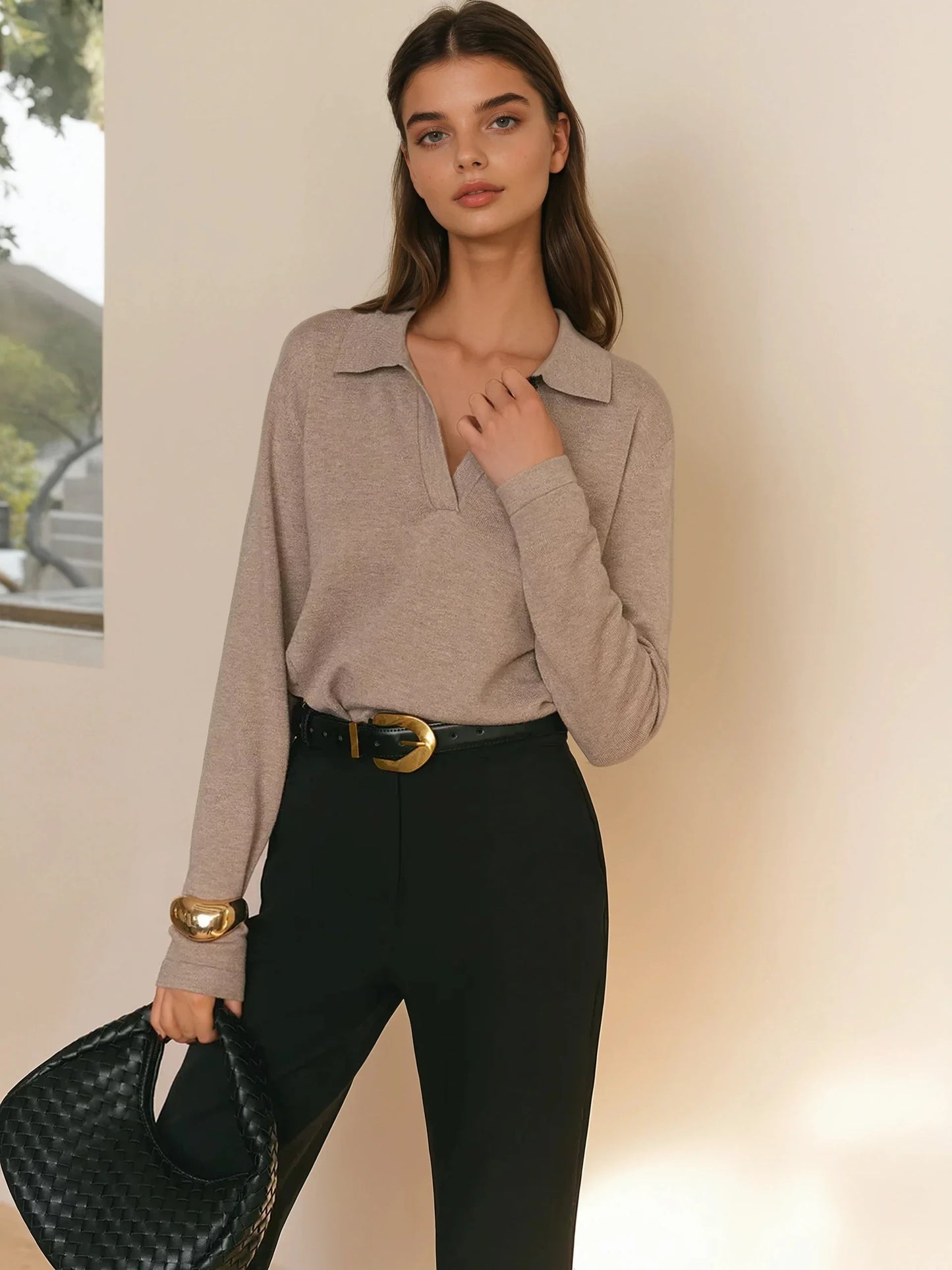 Minimalist Style Knit Polo Sweater