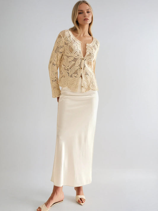 Vintage Crochet Lace Cardigan With Scalloped Edge Details