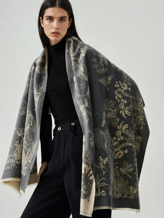 Floral Jacquard Scarf With Tassel Edges For Everyday