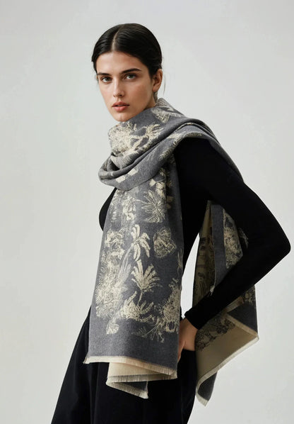 Floral Jacquard Scarf With Tassel Edges For Everyday