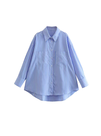 Casual Loose Mid-length Striped Shirt
