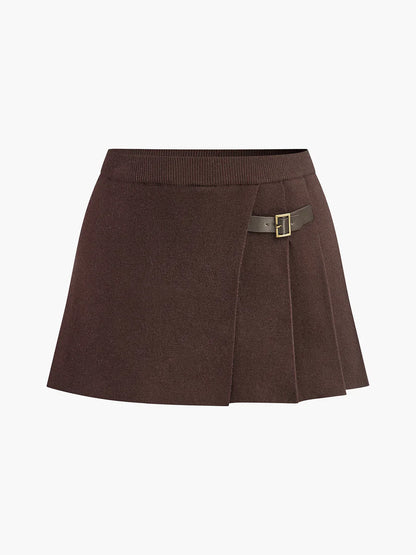 Slim Breasted Knitted Cardigan & Elastic Waist Pleated Skirt Matching Suit