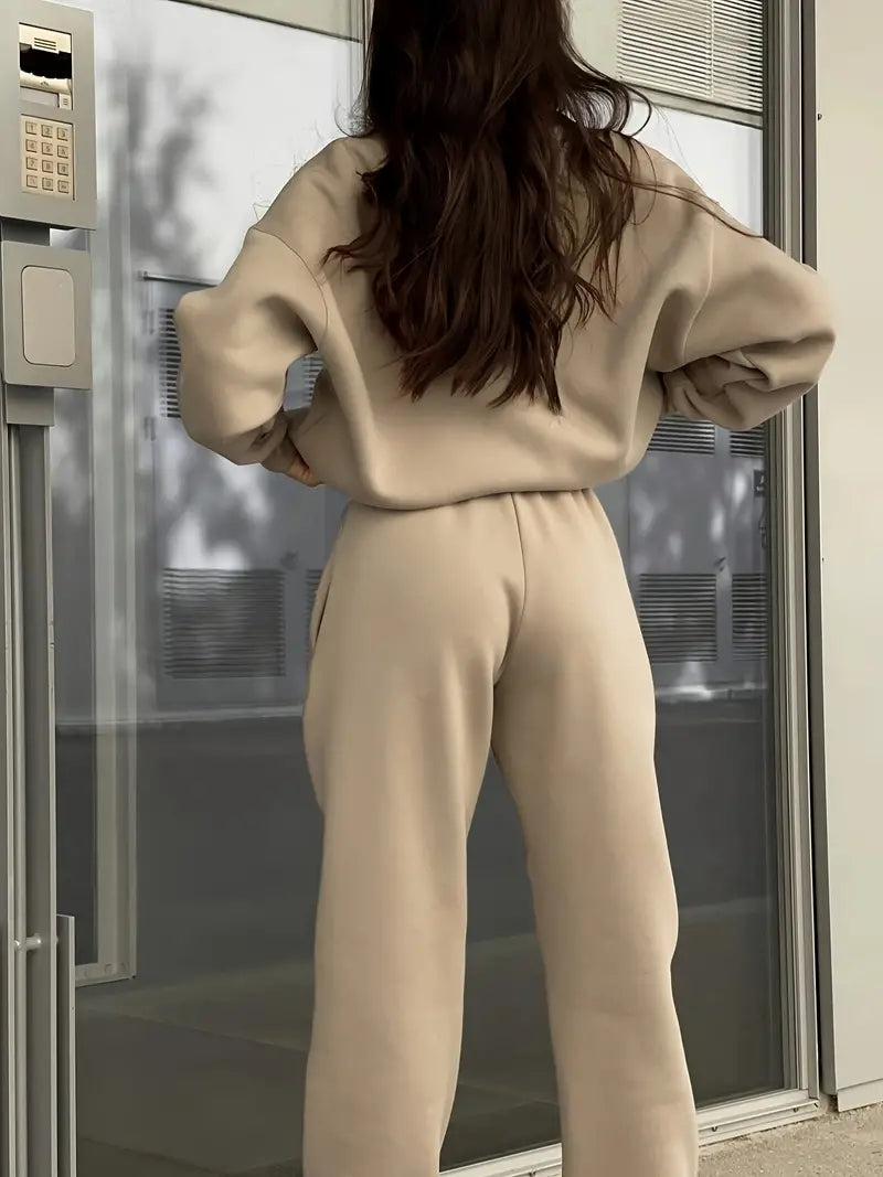 Lapel Solid Color Zipped Casual Matching Set