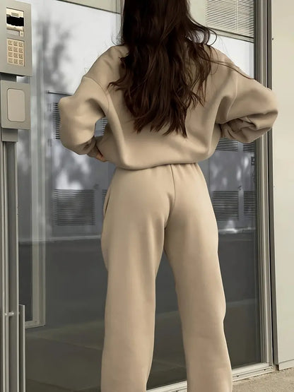 Lapel Solid Color Zipped Casual Matching Set