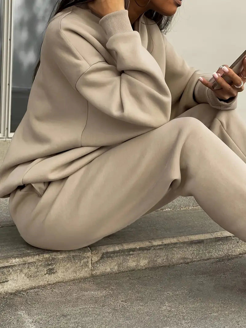 Lapel Solid Color Zipped Casual Matching Set