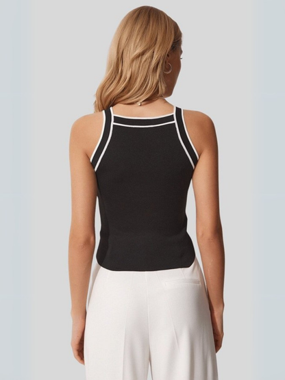 Elegant Style Contrast Trim Knit Tank Top