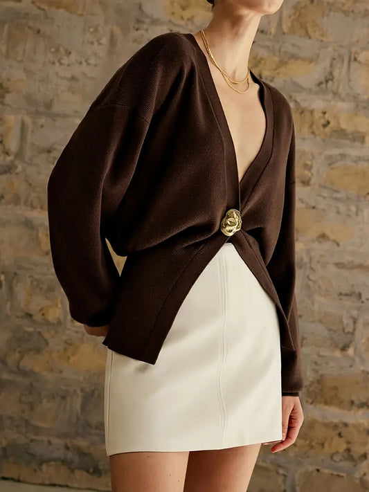 One Button Long Sleeve Waist-controlled Top