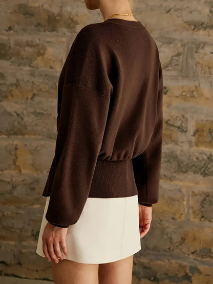 One Button Long Sleeve Waist-controlled Top