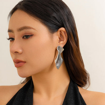 Sculpted Waves - Statement Metal Drop Earrings