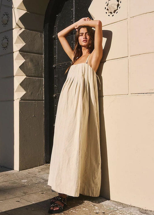 Solenne – Flowy Linen-Cotton Maxi Dress with Spaghetti Straps