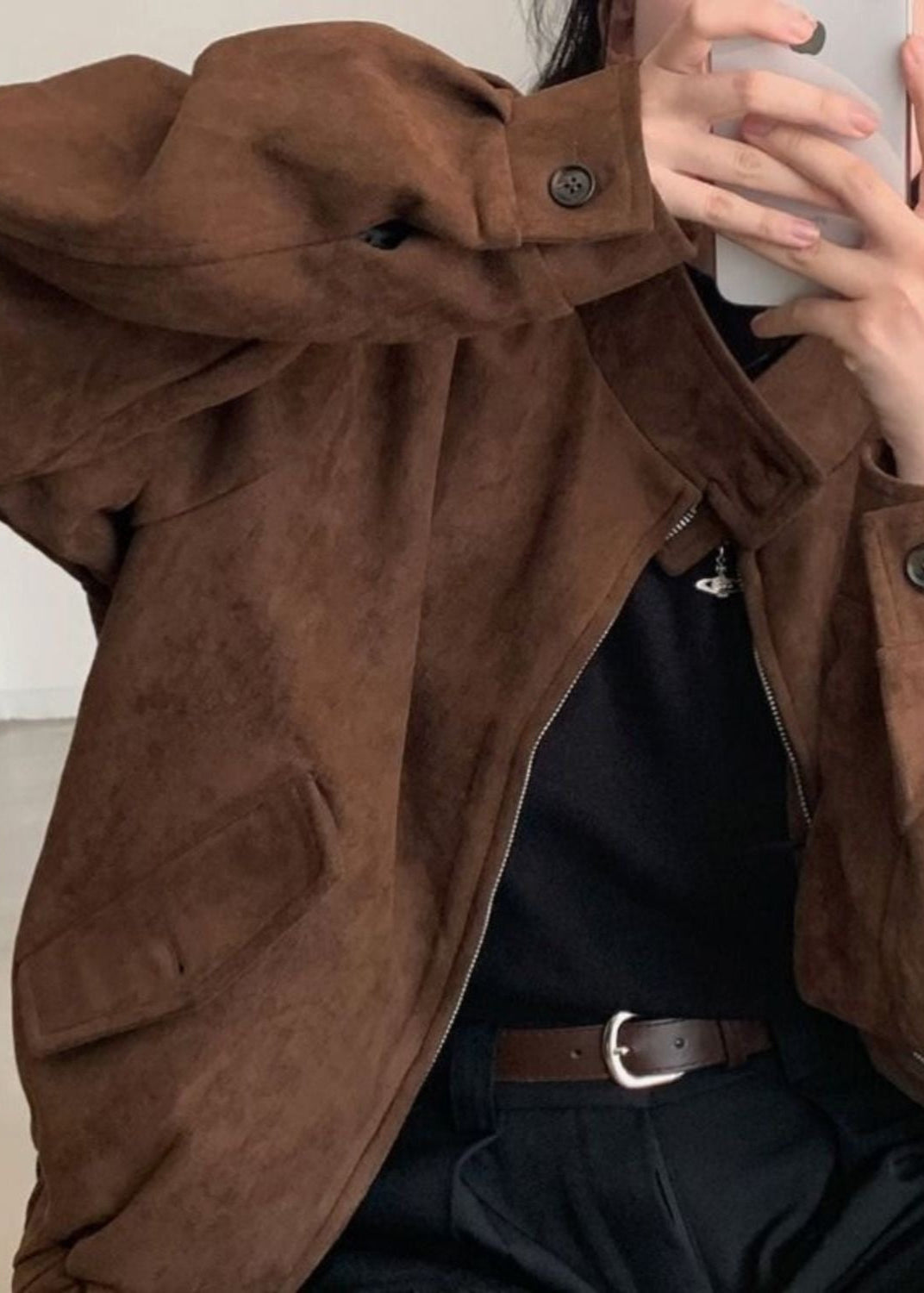 Hazel Brown Suede Oversized Jacket – Women’s Casual Outerwear