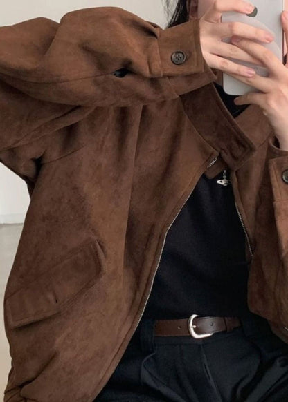 Hazel Brown Suede Oversized Jacket – Women’s Casual Outerwear