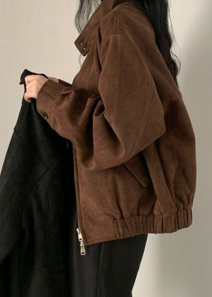 Hazel Brown Suede Oversized Jacket – Women’s Casual Outerwear