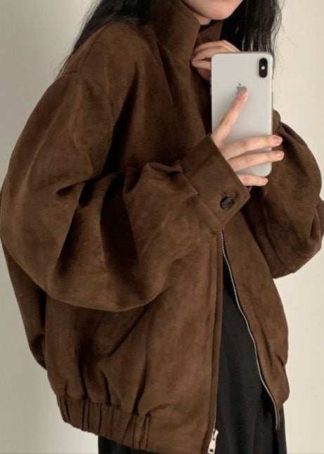 Hazel Brown Suede Oversized Jacket – Women’s Casual Outerwear