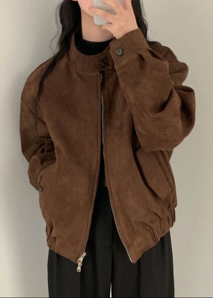 Hazel Brown Suede Oversized Jacket – Women’s Casual Outerwear