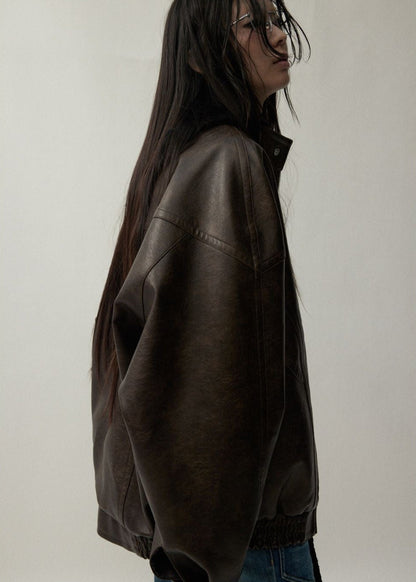 Arden Oversized Brown Faux Leather Jacket – Unisex Fit