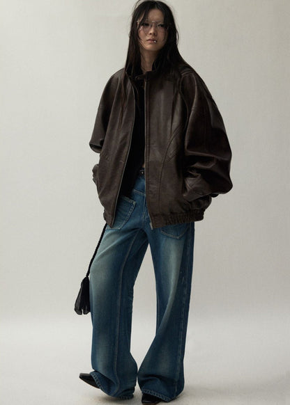 Arden Oversized Brown Faux Leather Jacket – Unisex Fit