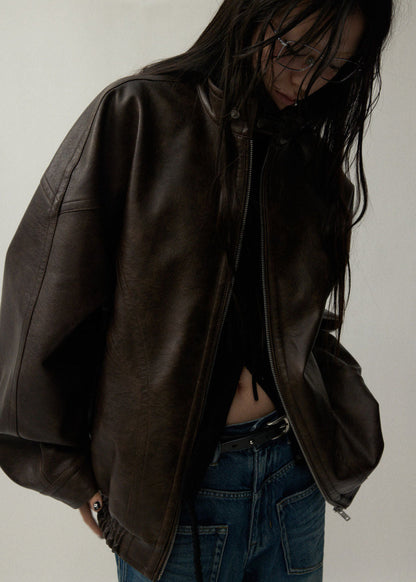 Arden Oversized Brown Faux Leather Jacket – Unisex Fit