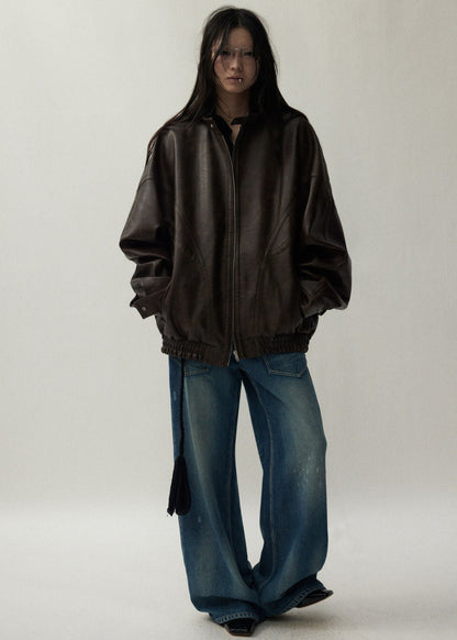 Arden Oversized Brown Faux Leather Jacket – Unisex Fit