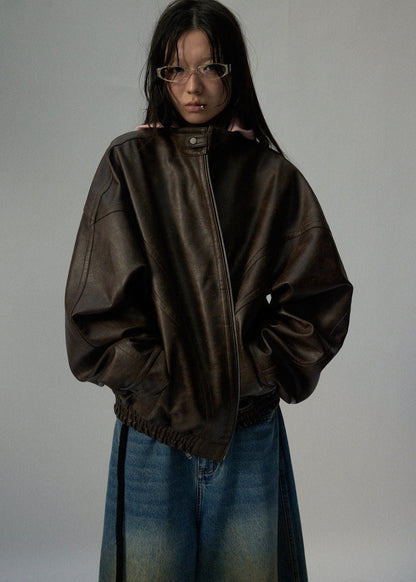 Arden Oversized Brown Faux Leather Jacket – Unisex Fit