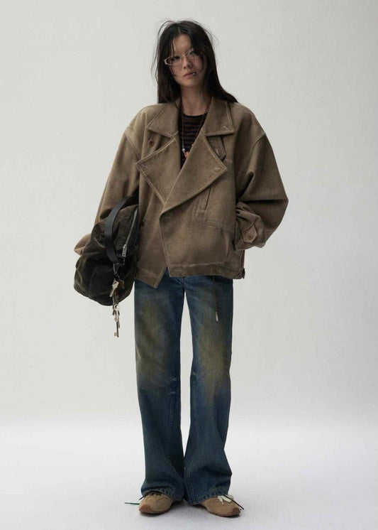 Urban Edge – Unisex Oversized Canvas Jacket with High Collar