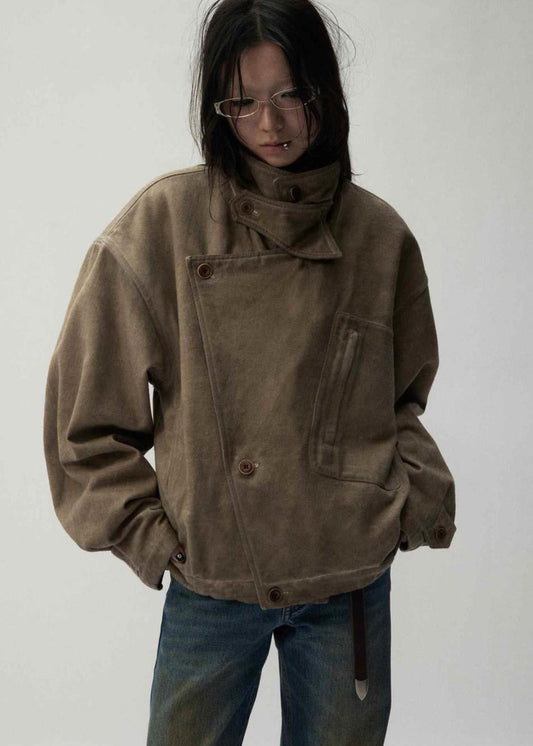 Urban Edge – Unisex Oversized Canvas Jacket with High Collar