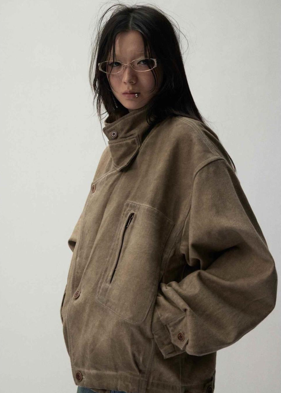 Urban Edge – Unisex Oversized Canvas Jacket with High Collar