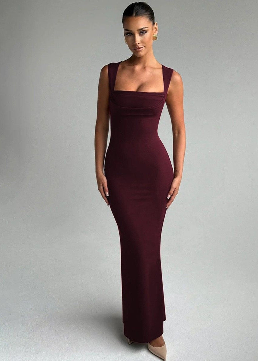 Aubrielle - Square Neck Sleeveless Bodycon Maxi Dress
