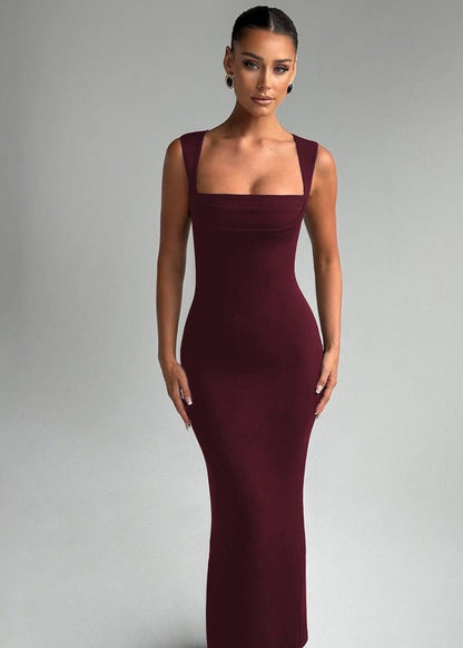 Aubrielle - Square Neck Sleeveless Bodycon Maxi Dress