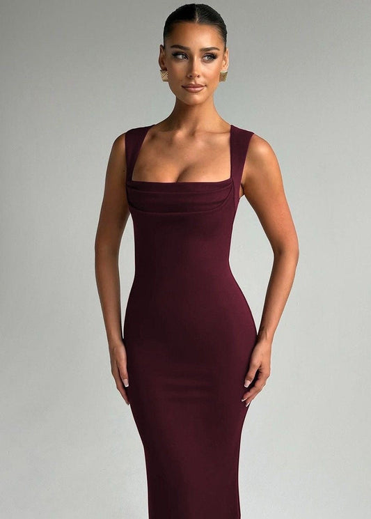 Aubrielle - Square Neck Sleeveless Bodycon Maxi Dress