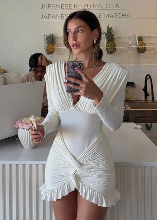 Aurora - Ruched Long Sleeve Mini Dress