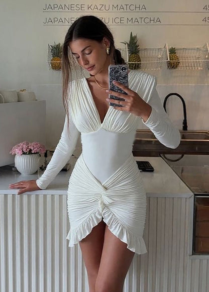 Aurora - Ruched Long Sleeve Mini Dress