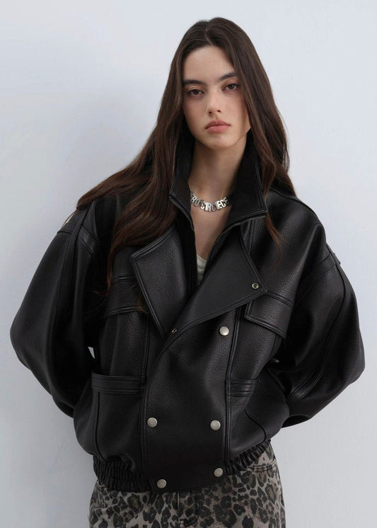 Aurora - Oversized Genuine Lambskin Leather Jacket