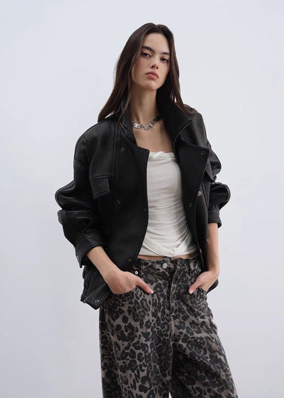 Aurora - Oversized Genuine Lambskin Leather Jacket