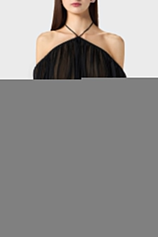 Inaki Halter Pleated Ruffle Mini Dress - Black