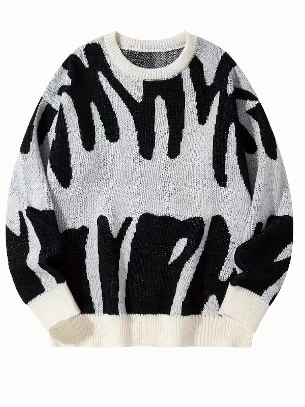 Irregular Pattern Contrast Knit Sweatshirt