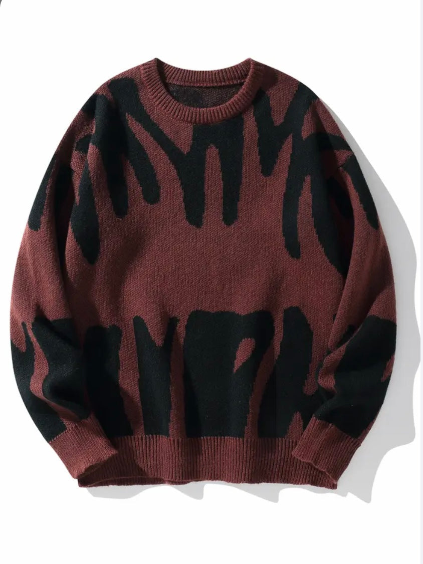 Irregular Pattern Contrast Knit Sweatshirt