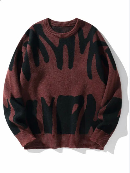 Irregular Pattern Contrast Knit Sweatshirt