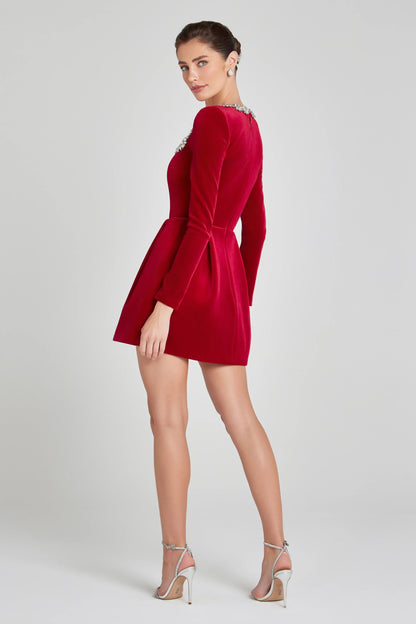 JADE CRYSTAL-NECK MINI DRESS