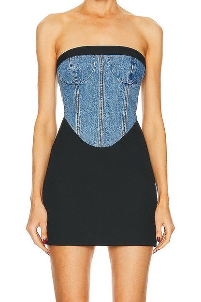 Jaelyn Patchwork Denim Mini Dress