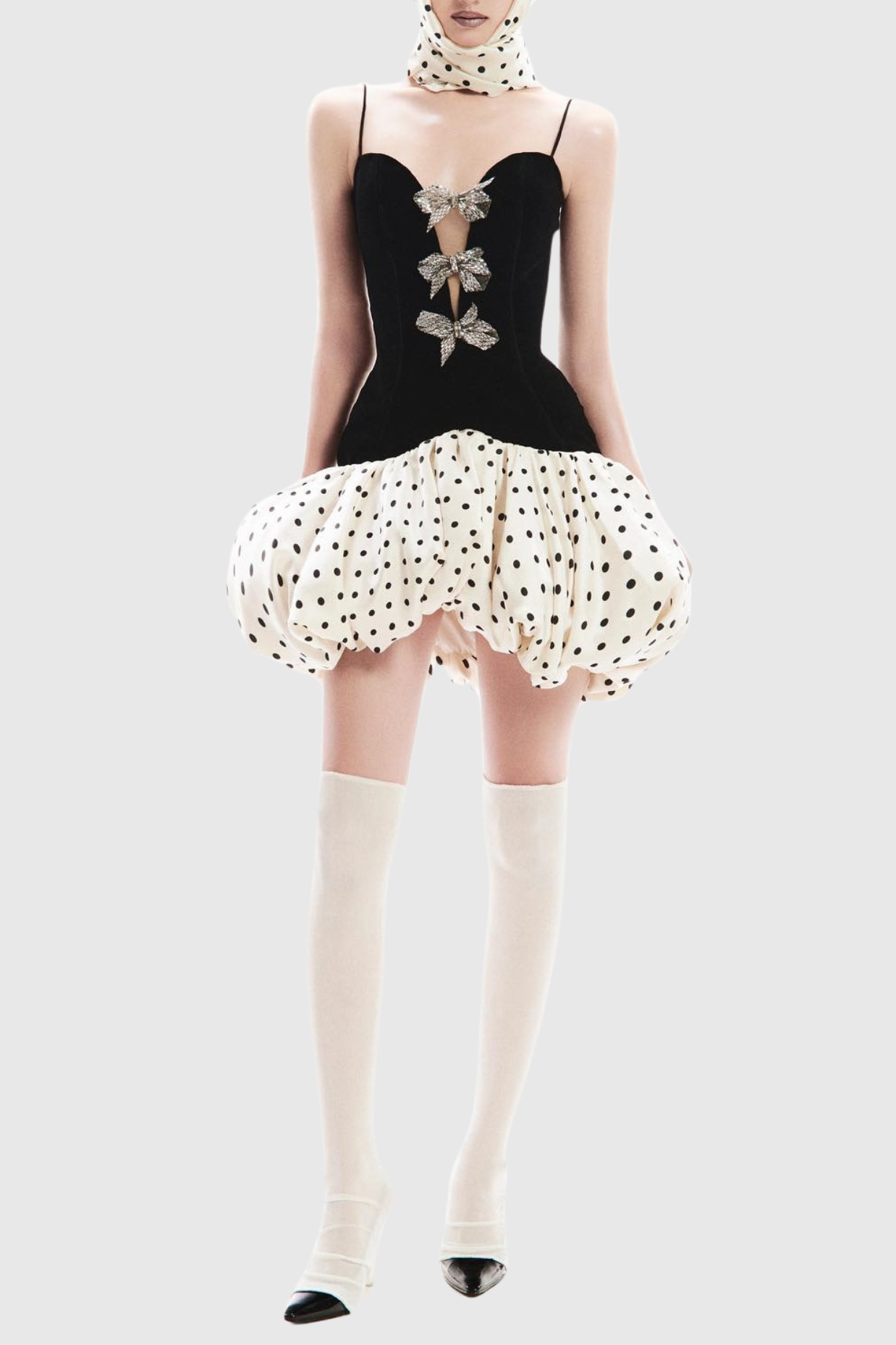 Jamara Bow Embellished Puff Dot Mini Dress