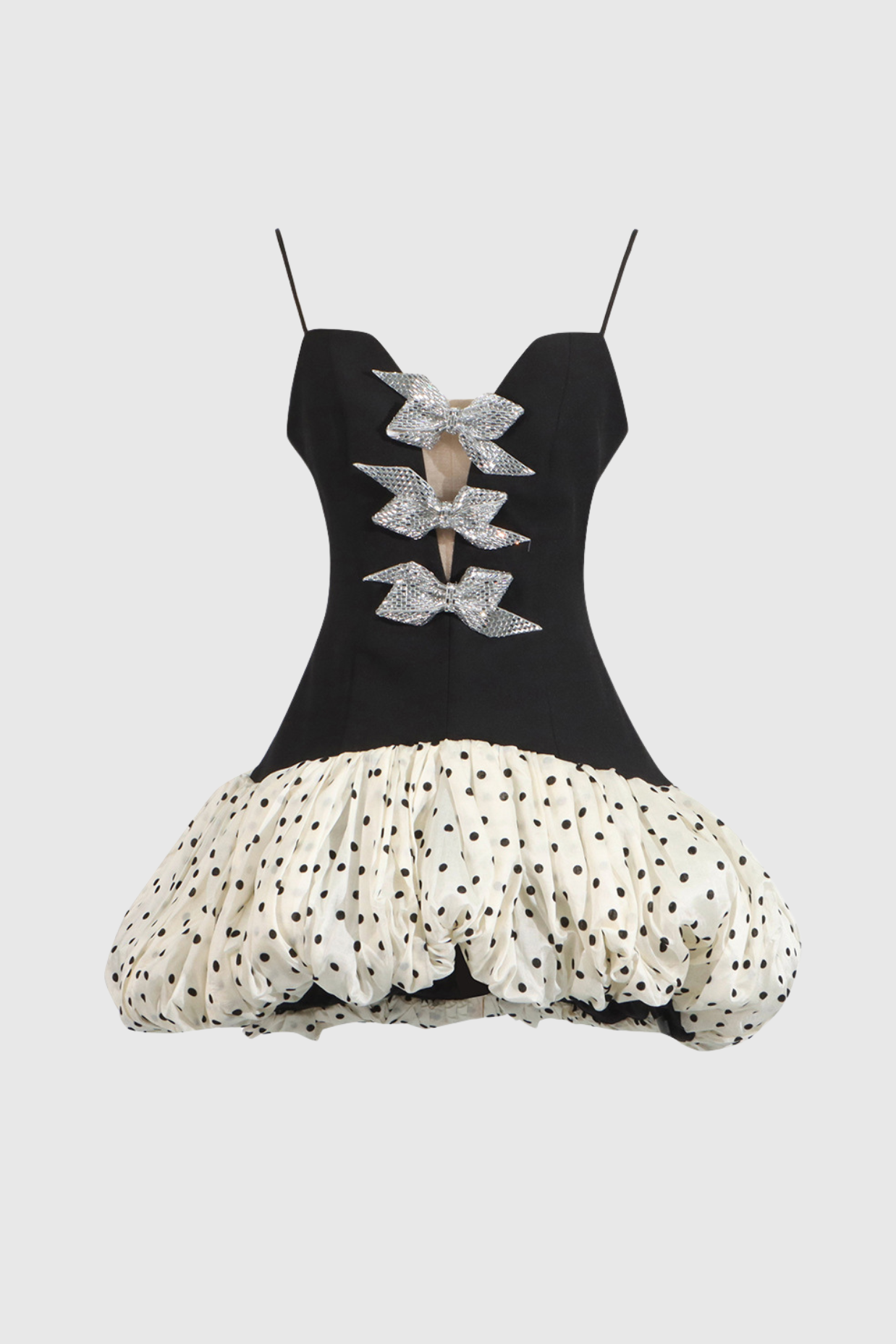 Jamara Bow Embellished Puff Dot Mini Dress