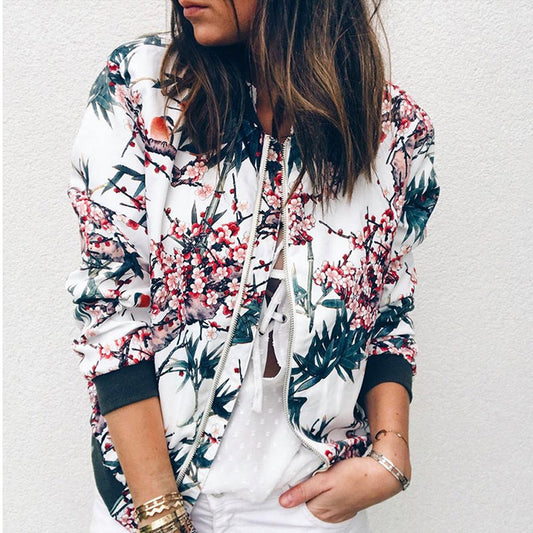 DressBetty - Flower Print Long Sleeve Zipper Jacket