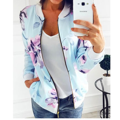 DressBetty - Flower Print Long Sleeve Zipper Jacket